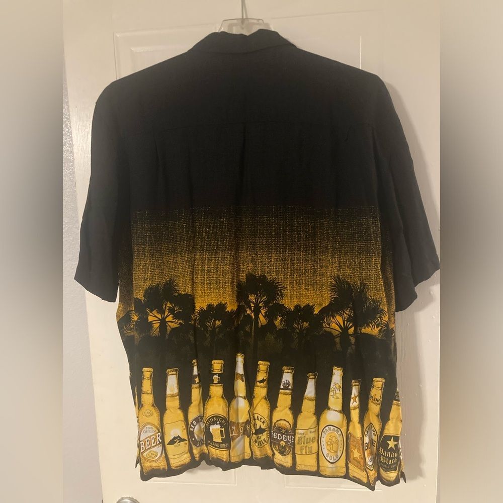 GEORGE Tropical Beer Bottle Hawaiian Button Down Shirt Black L 42-44 - Picture 4 of 10